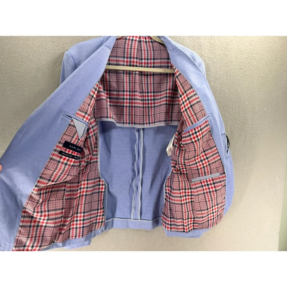 Zara Blazer Jacket Mens 36 US Blue Stretch Comfort Knit Two Button Preppy NWT‎